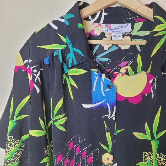 Vintage A Personal Touch Button Down Shirt Plus 3X Black Bamboo Artsy Retro 90s - Picture 3 of 9